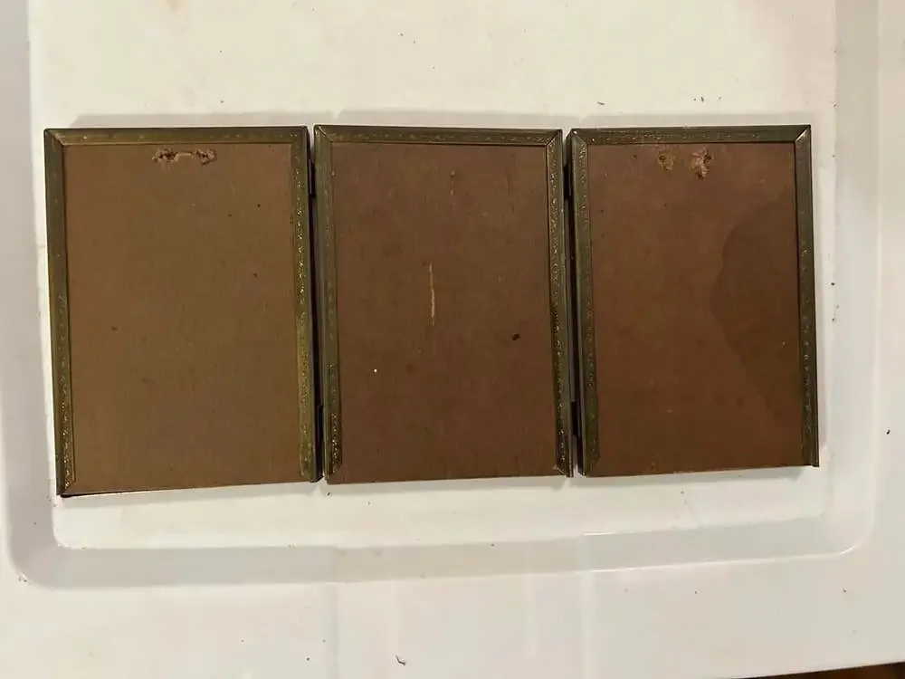 Vintage Brass Hinged Triple Triptych Photo Frame